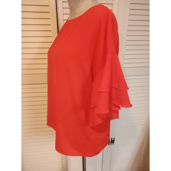 H&M Xl Red Short Ruffle Sleeves Cherry Girl Flowy Summer Lightweight - Picture 4 of 10